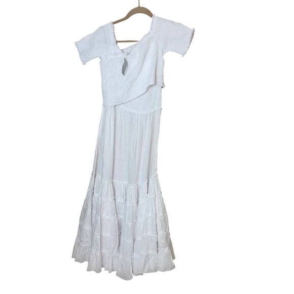 Poupette St Barth Womens Dress Size M White Soledad Ruched On Off Shoulder New - Picture 1 of 11